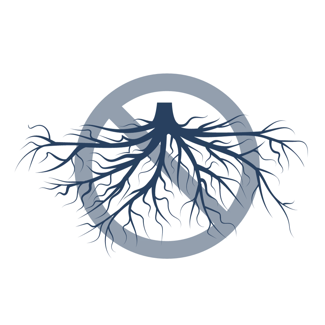 No root intrusion symbol emphasizing trenchless pipe lining solutions for plumbing issues.