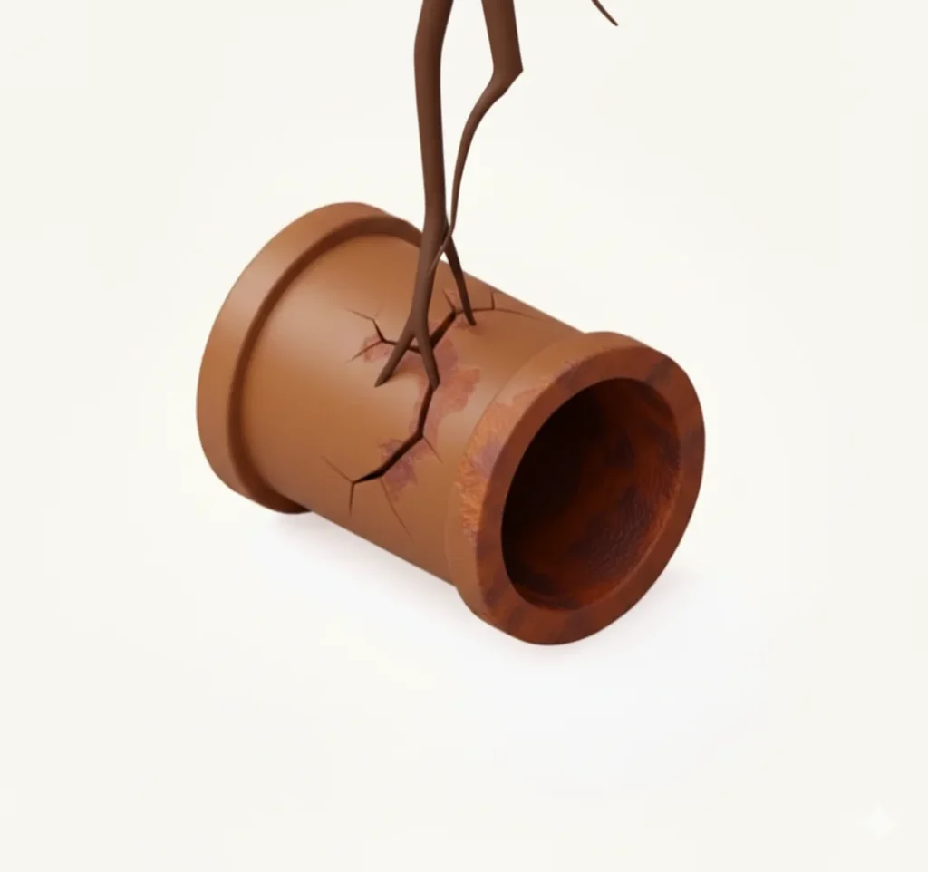 Root intrusion in cast iron pipe (animated image)