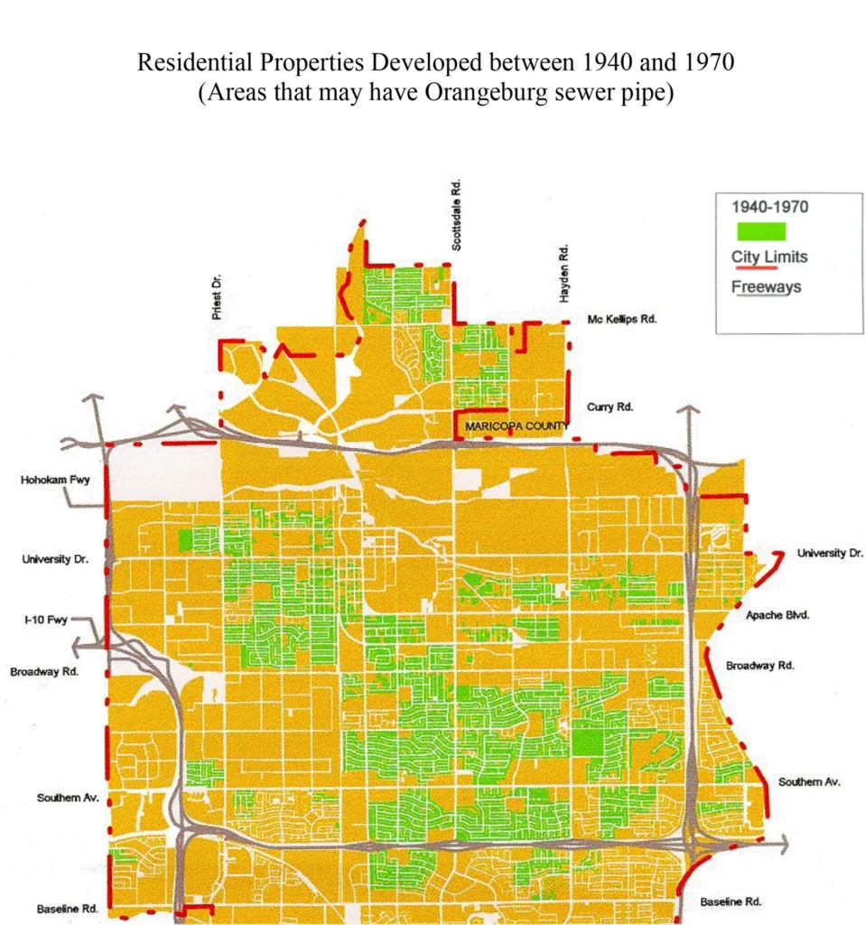 Orangeburg pipes map Tempe / Phoenix Valley Arizona