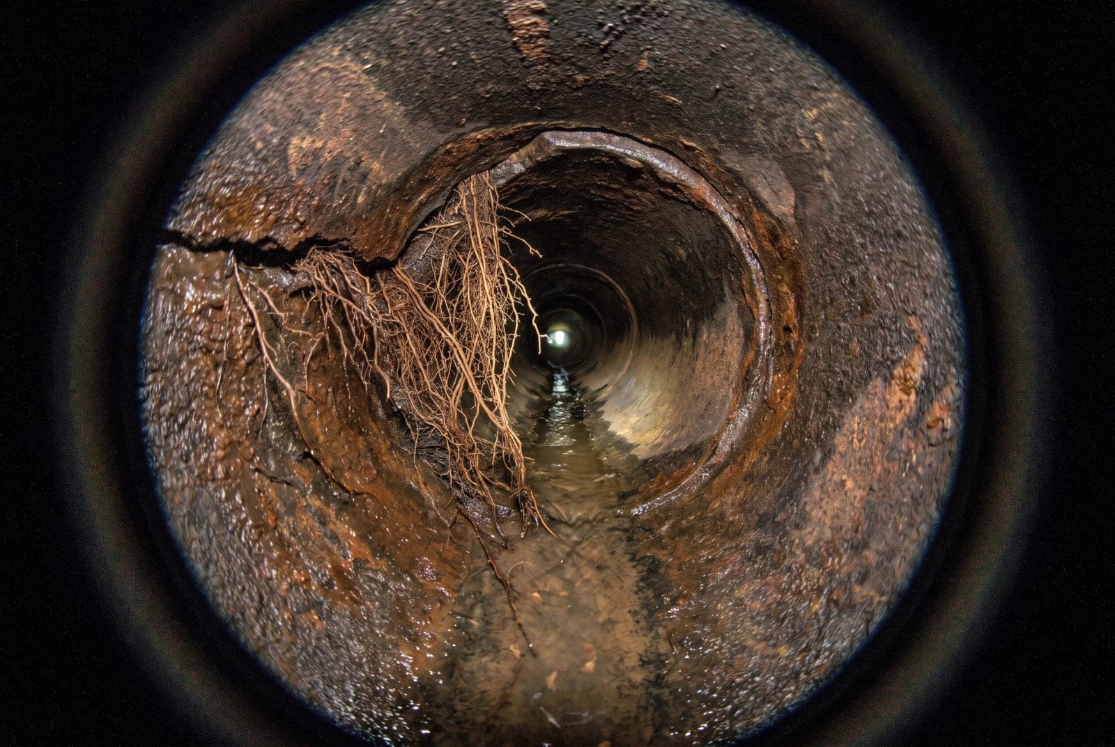 Common sewer line problems detected by camera inspections including tree roots and cracks