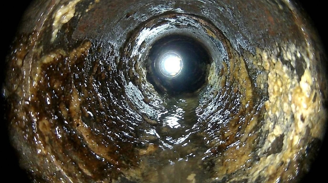 Grease and scale coating a drain line and choking the flow