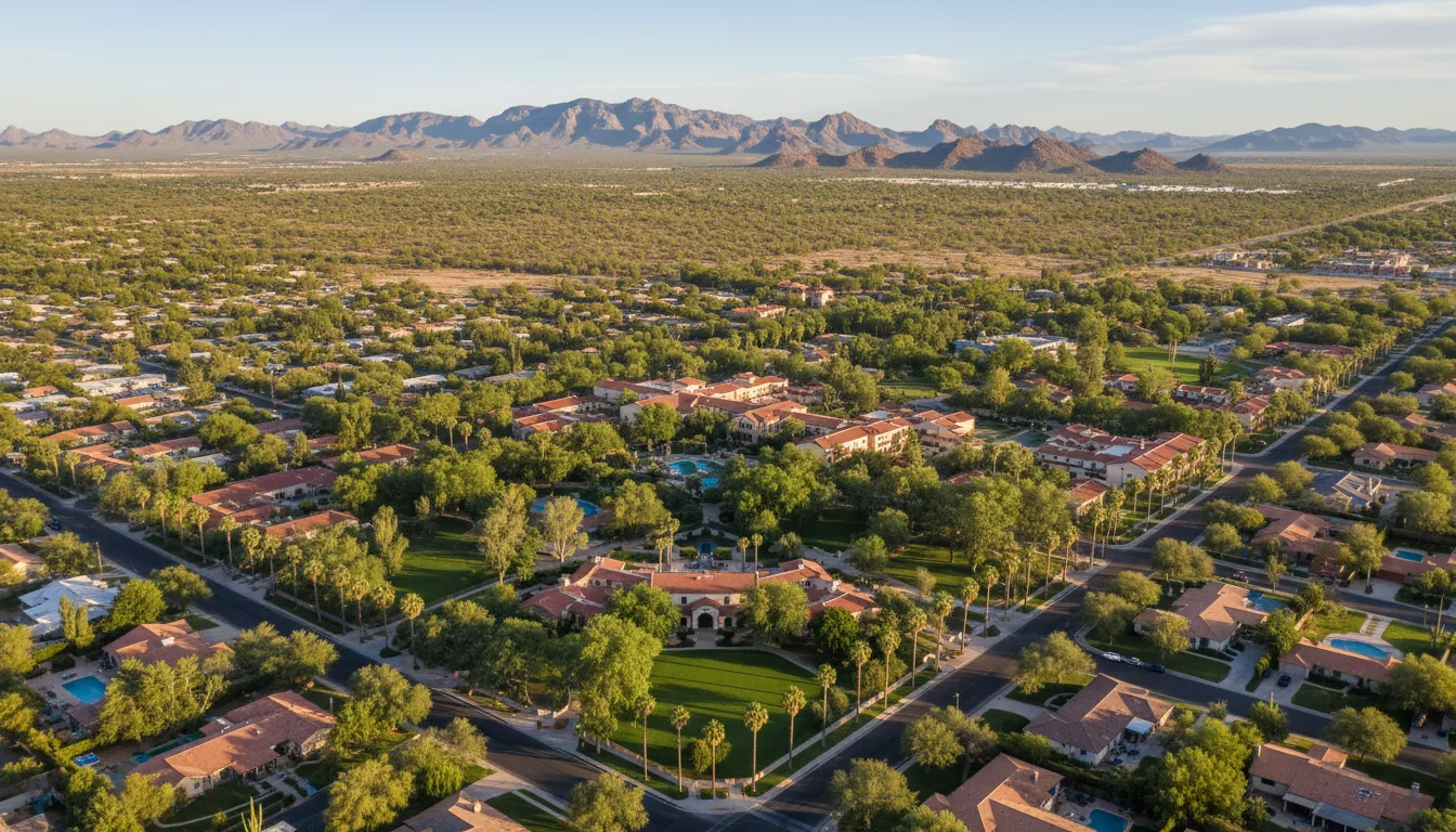 Aerial view of Litchfield Park, Arizona showing residential neighborhoods and surrounding desert.