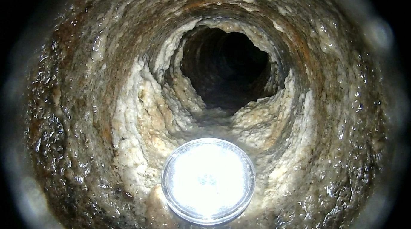 Hard water scale narrowing a pipe from the inside and reducing water pressure