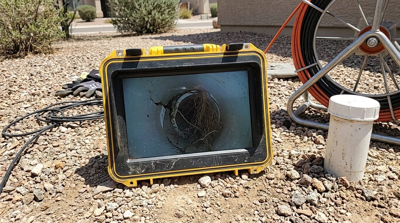 Sewer camera showing tree roots in a cracked joint, a clear sign pipes need restoration