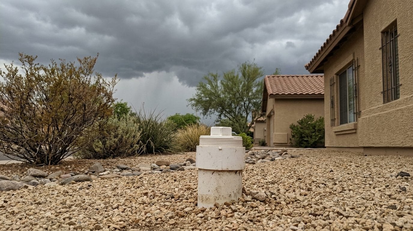 Sewer cleanout in an Arizona yard, worth locating before a plumbing emergency