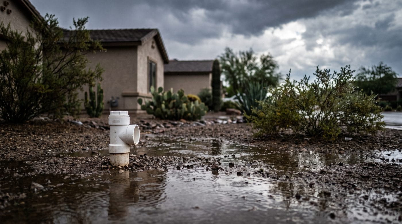 Standing water and saturated ground in a Phoenix yard above a leaking line