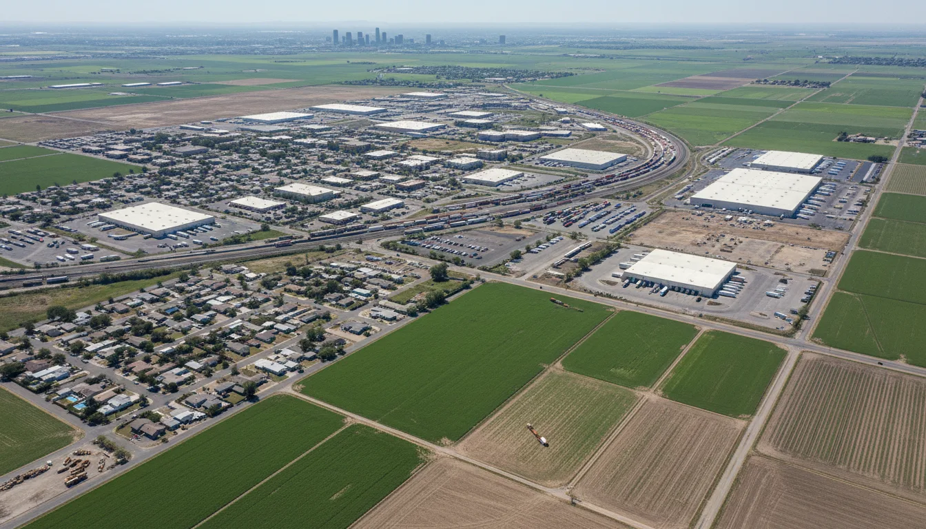 Aerial view of Tolleson, Arizona showing residential neighborhoods and surrounding desert.