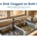 Kitchen sink clogged on both sides with standing water in both basins